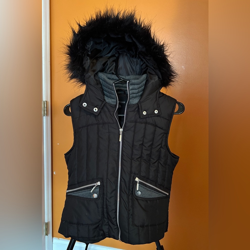 NEW LOOK, Puff Sleeveless Jacket, Size L, Black